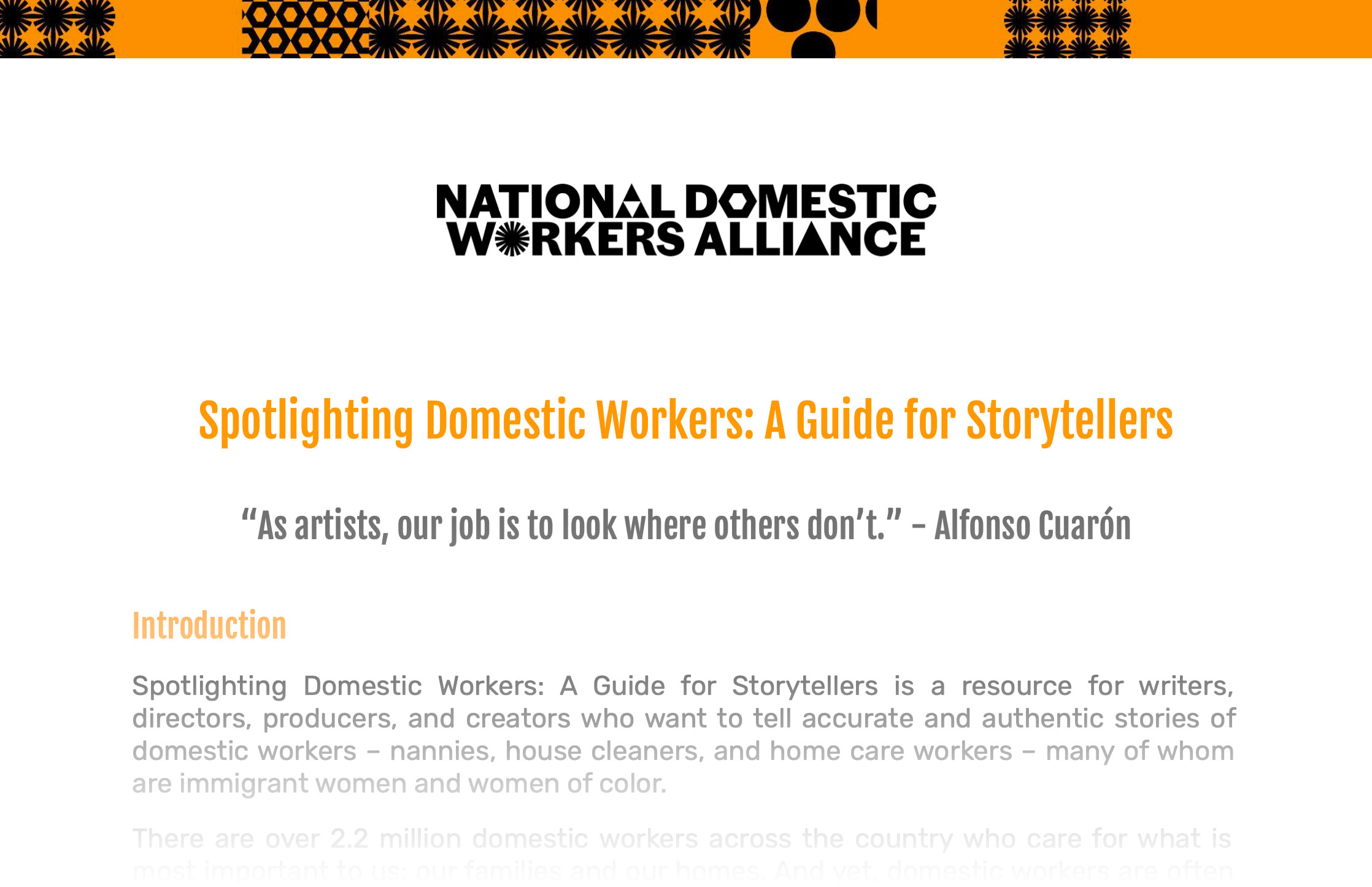 First Page of the Spotlighting Domestic Workers: A Guide for Storytellers